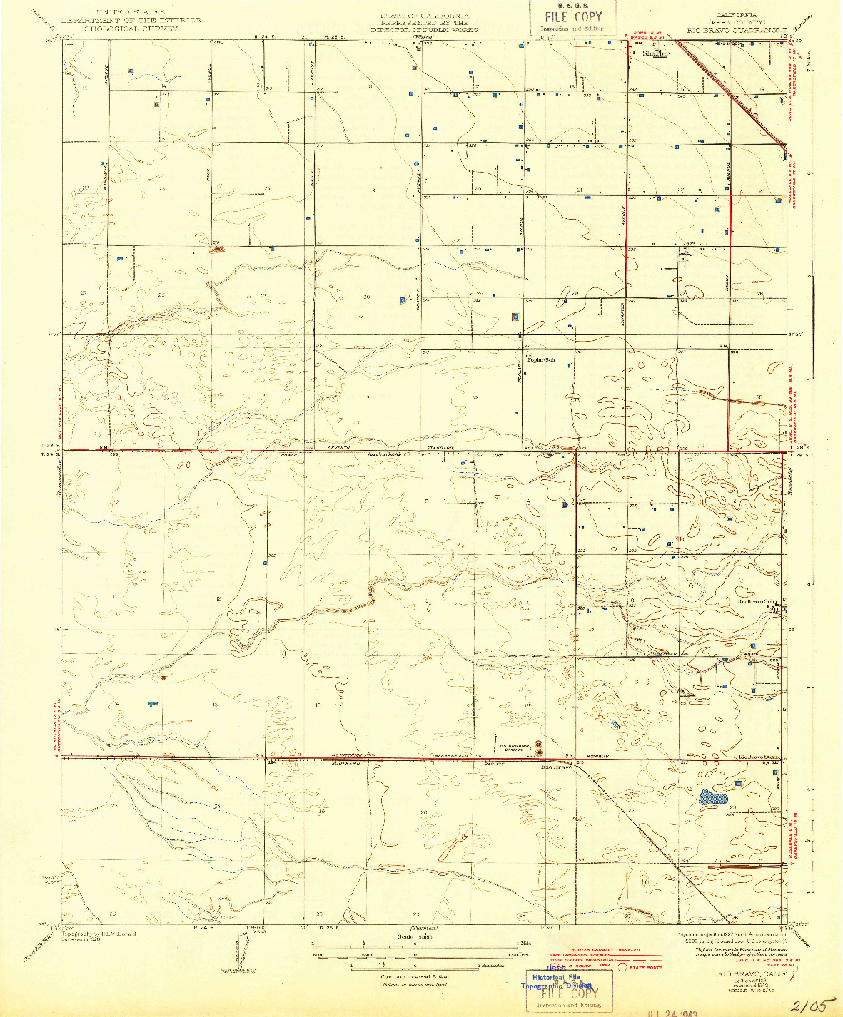 USGS 1:31680-SCALE QUADRANGLE FOR RIO BRAVO, CA 1931