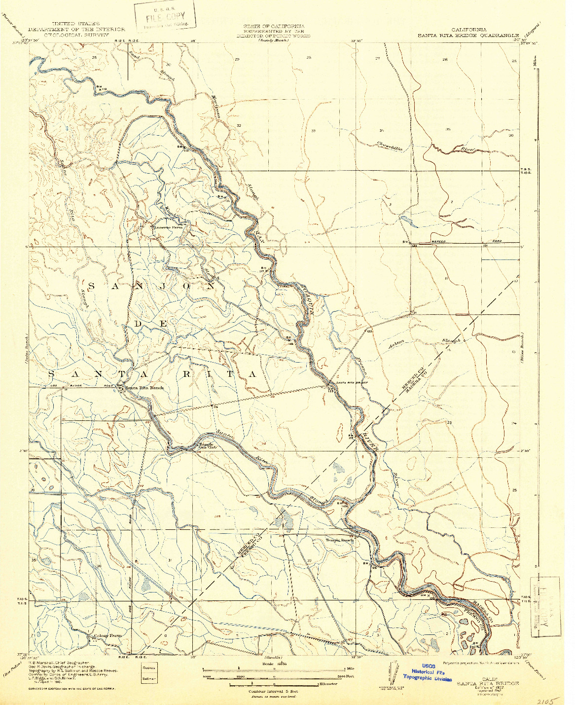 USGS 1:31680-SCALE QUADRANGLE FOR SANTA RITA BRIDGE, CA 1922