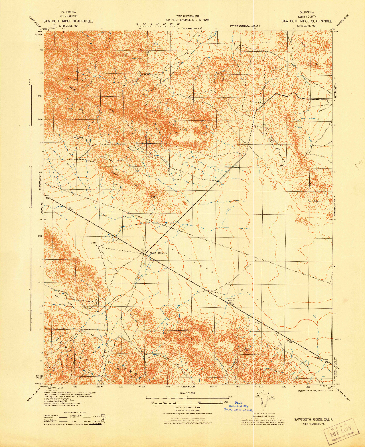 USGS 1:31680-SCALE QUADRANGLE FOR SAWTOOTH RIDGE, CA 1943