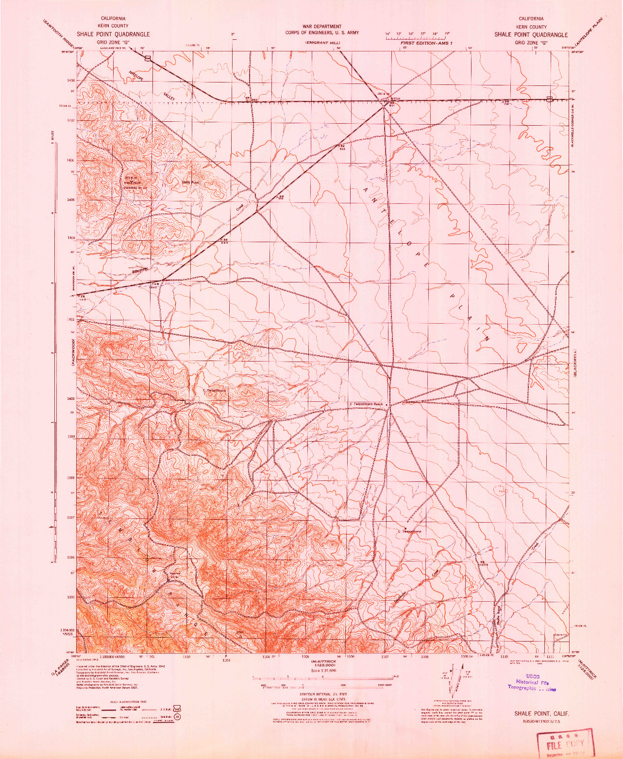 USGS 1:31680-SCALE QUADRANGLE FOR SHALE POINT, CA 1943