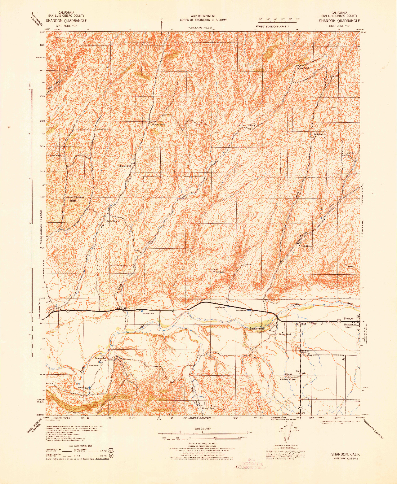 USGS 1:31680-SCALE QUADRANGLE FOR SHANDON, CA 1943