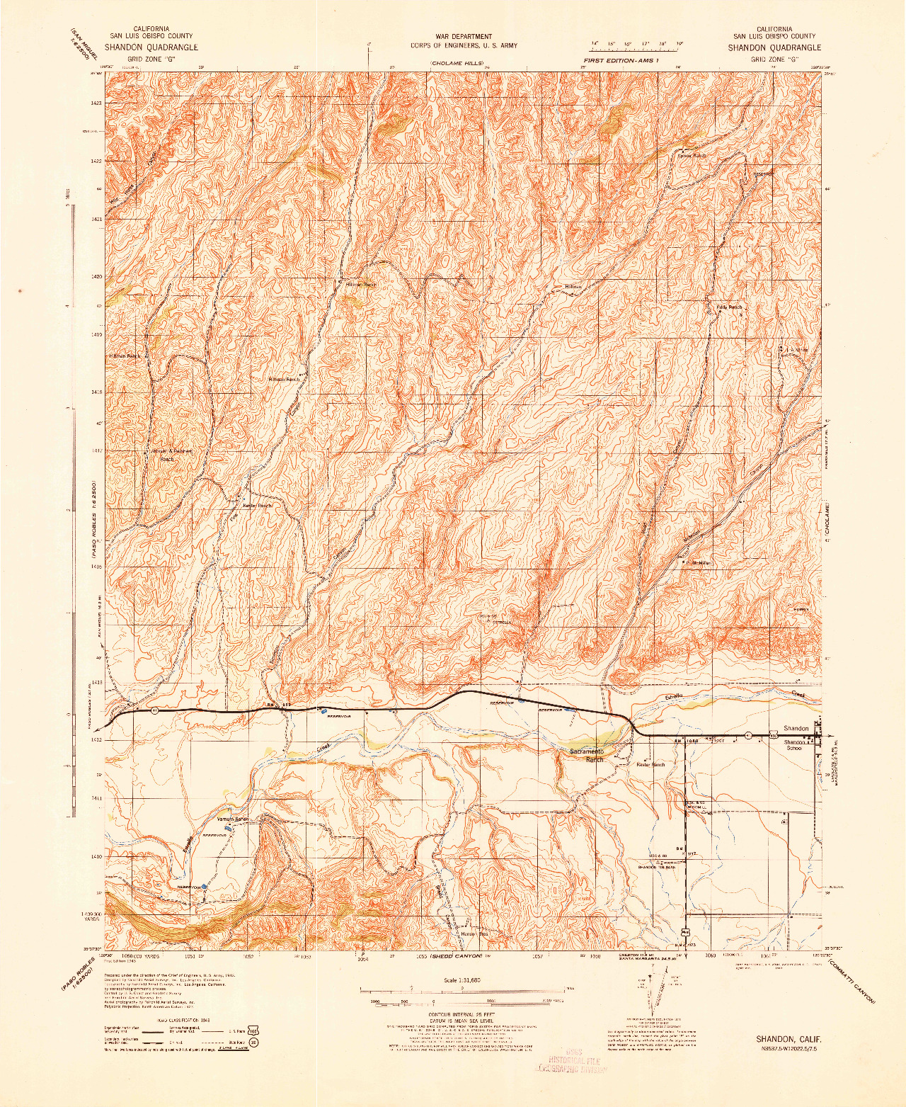 USGS 1:31680-SCALE QUADRANGLE FOR SHANDON, CA 1943