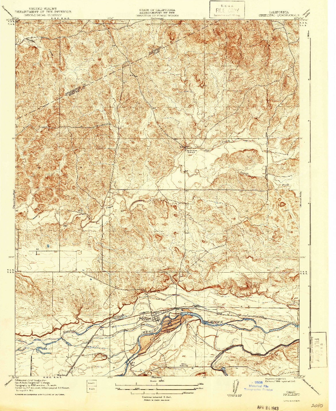 USGS 1:31680-SCALE QUADRANGLE FOR SNELLING, CA 1918