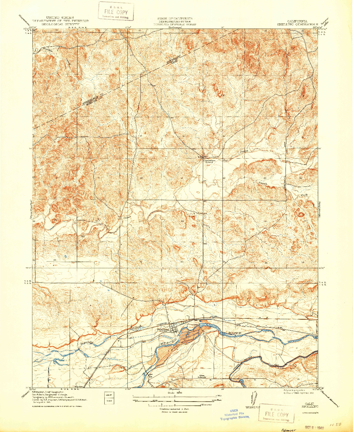 USGS 1:31680-SCALE QUADRANGLE FOR SNELLING, CA 1918
