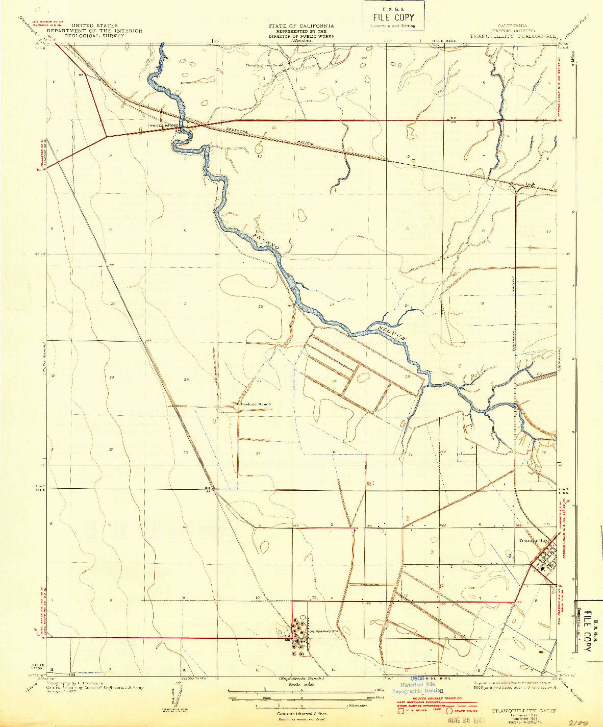 USGS 1:31680-SCALE QUADRANGLE FOR TRANQUILLITY, CA 1924