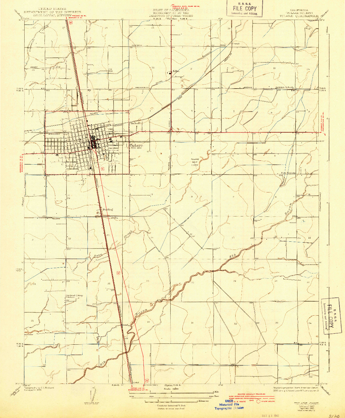 USGS 1:31680-SCALE QUADRANGLE FOR TULARE, CA 1927