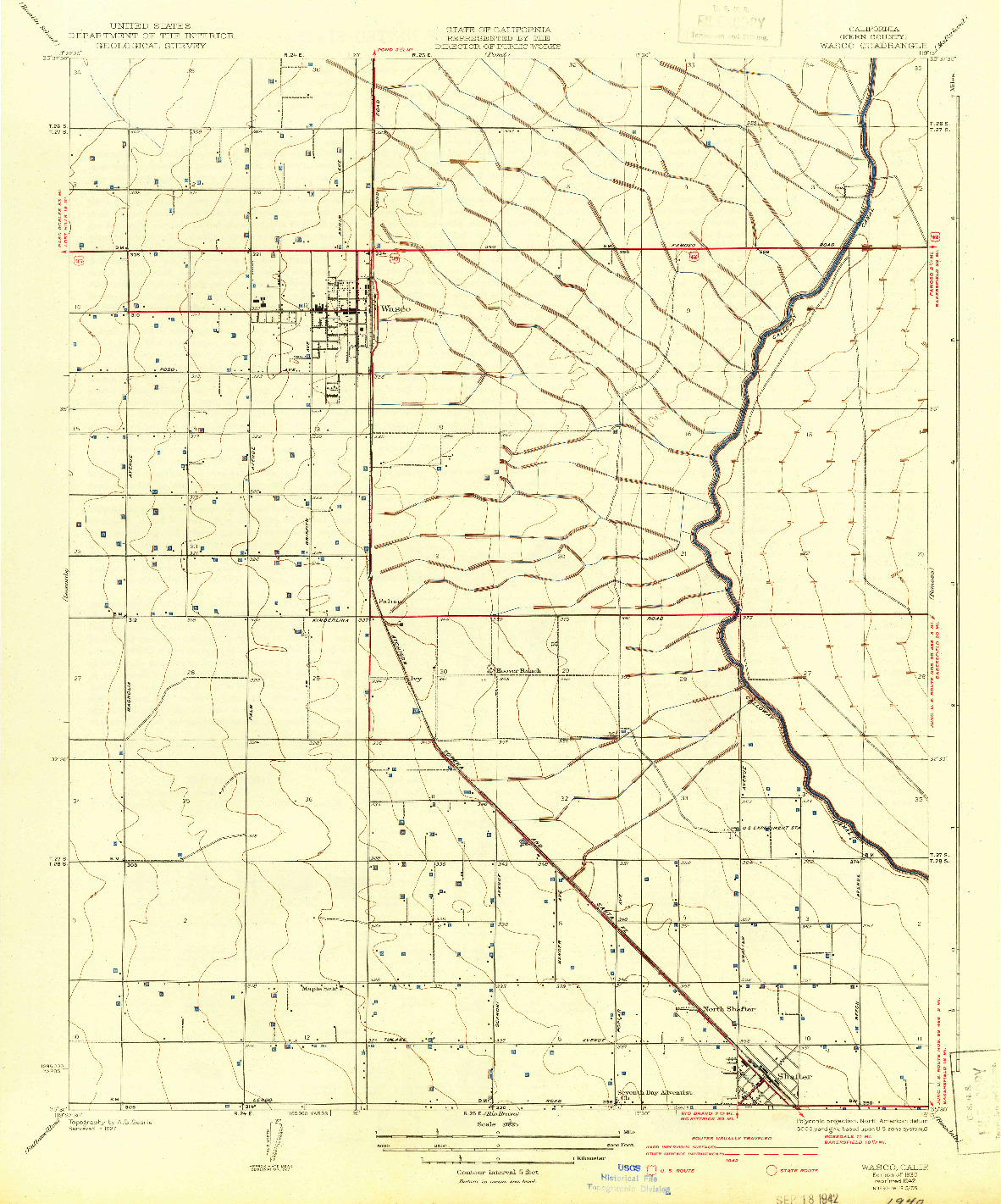 USGS 1:31680-SCALE QUADRANGLE FOR WASCO, CA 1930