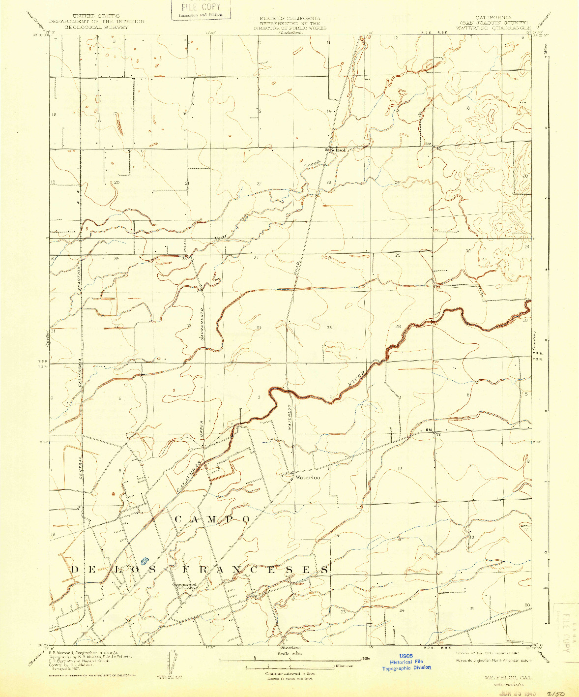 USGS 1:31680-SCALE QUADRANGLE FOR WATERLOO, CA 1908