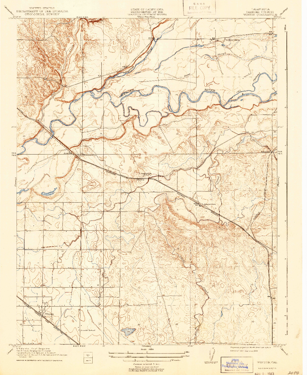 USGS 1:31680-SCALE QUADRANGLE FOR WINTON, CA 1917