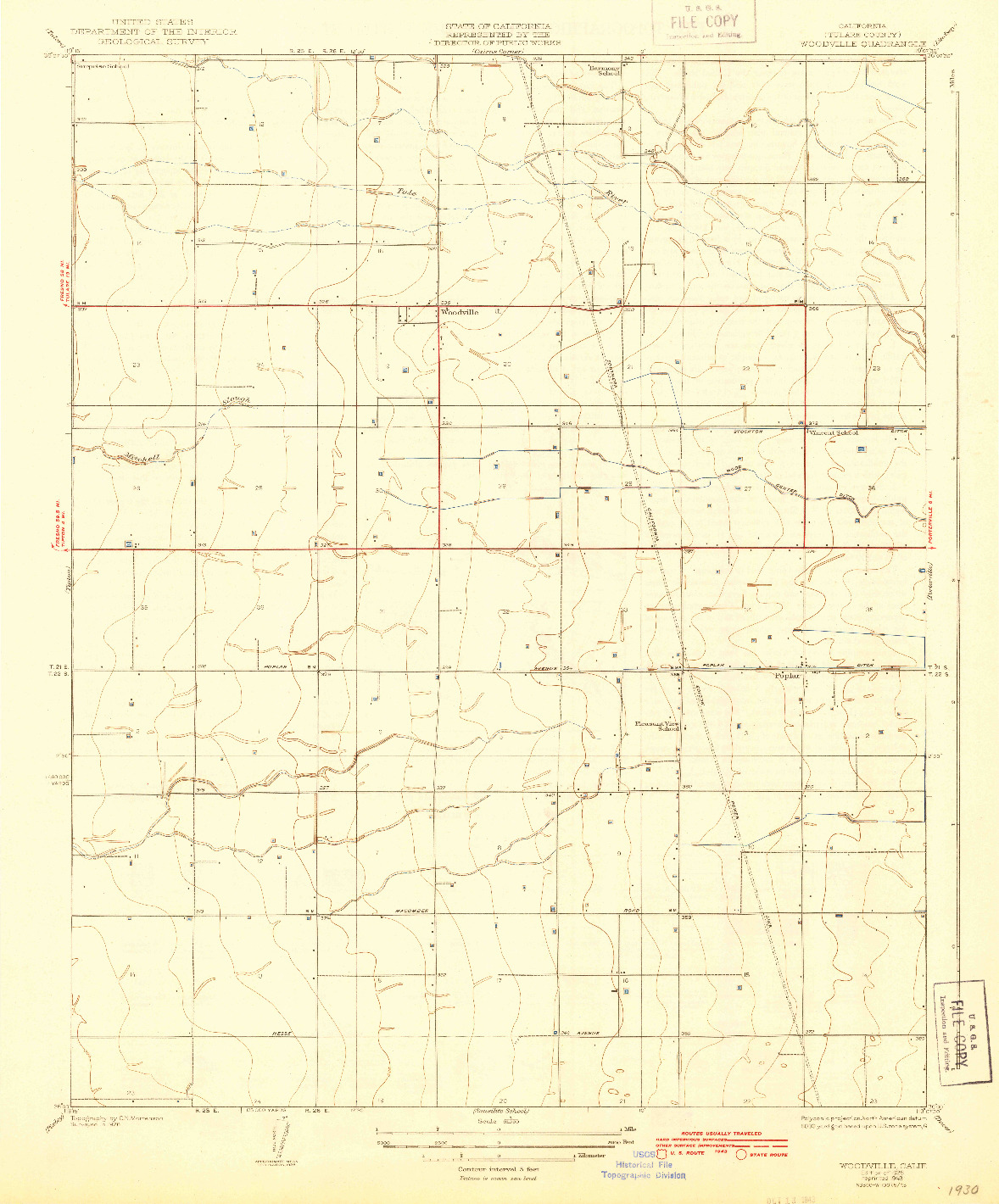 USGS 1:31680-SCALE QUADRANGLE FOR WOODVILLE, CA 1928