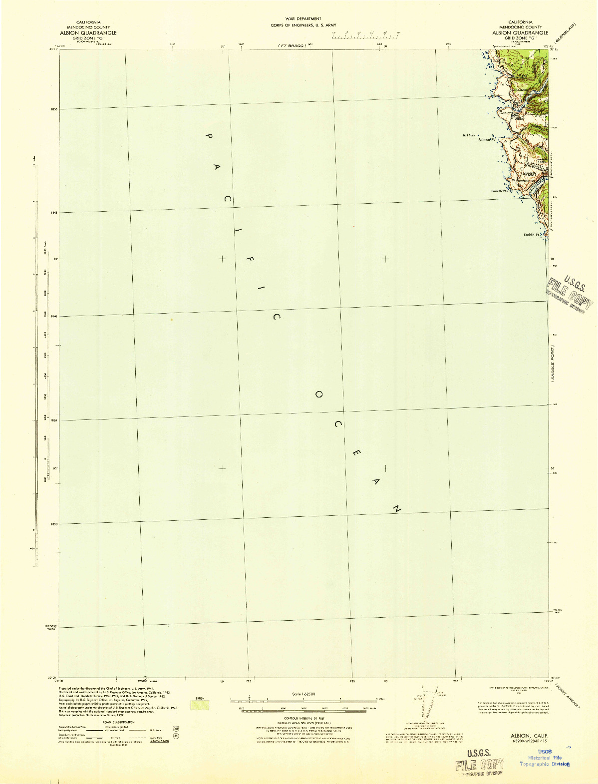 USGS 1:62500-SCALE QUADRANGLE FOR ALBION, CA 1943