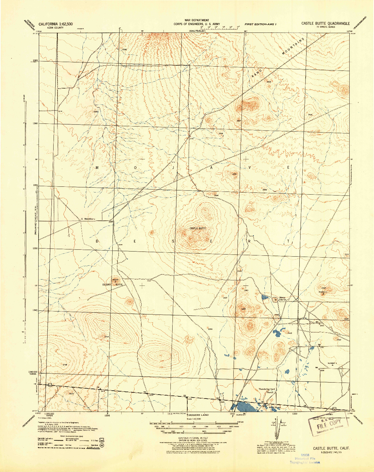 USGS 1:62500-SCALE QUADRANGLE FOR CASTLE BUTTE, CA 1943