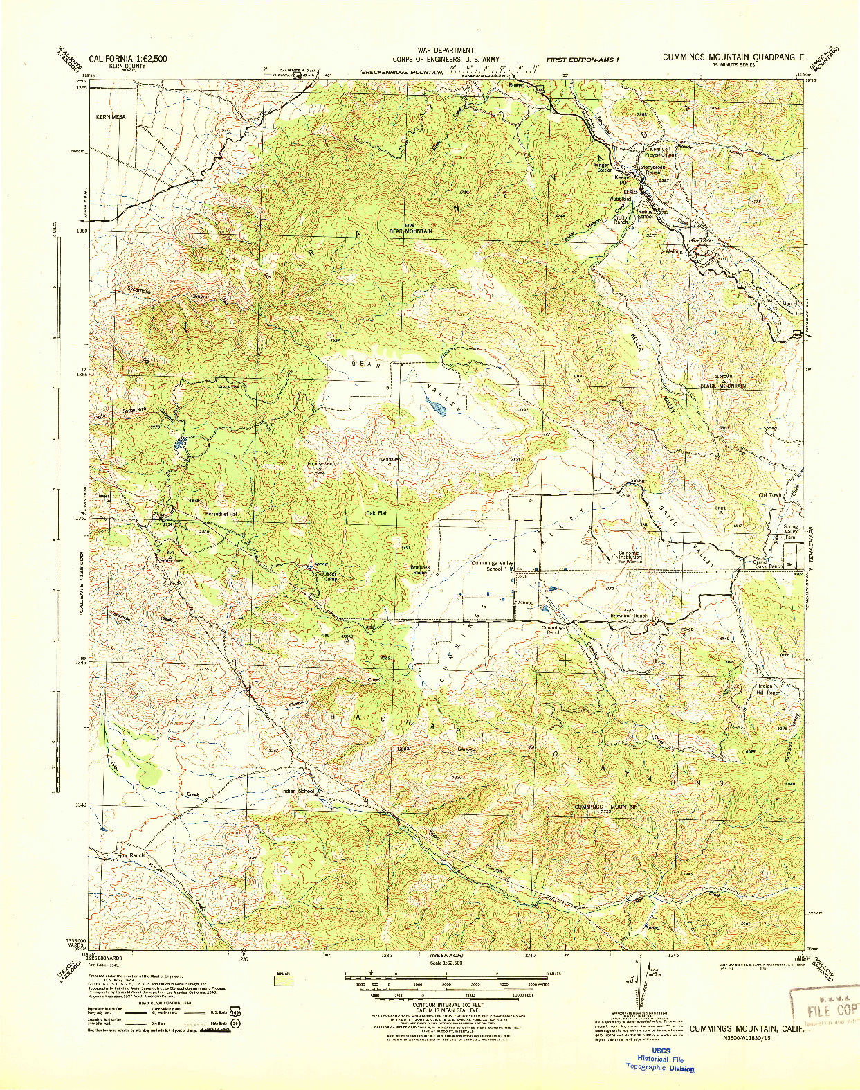 USGS 1:62500-SCALE QUADRANGLE FOR CUMMINGS MOUNTAIN, CA 1943