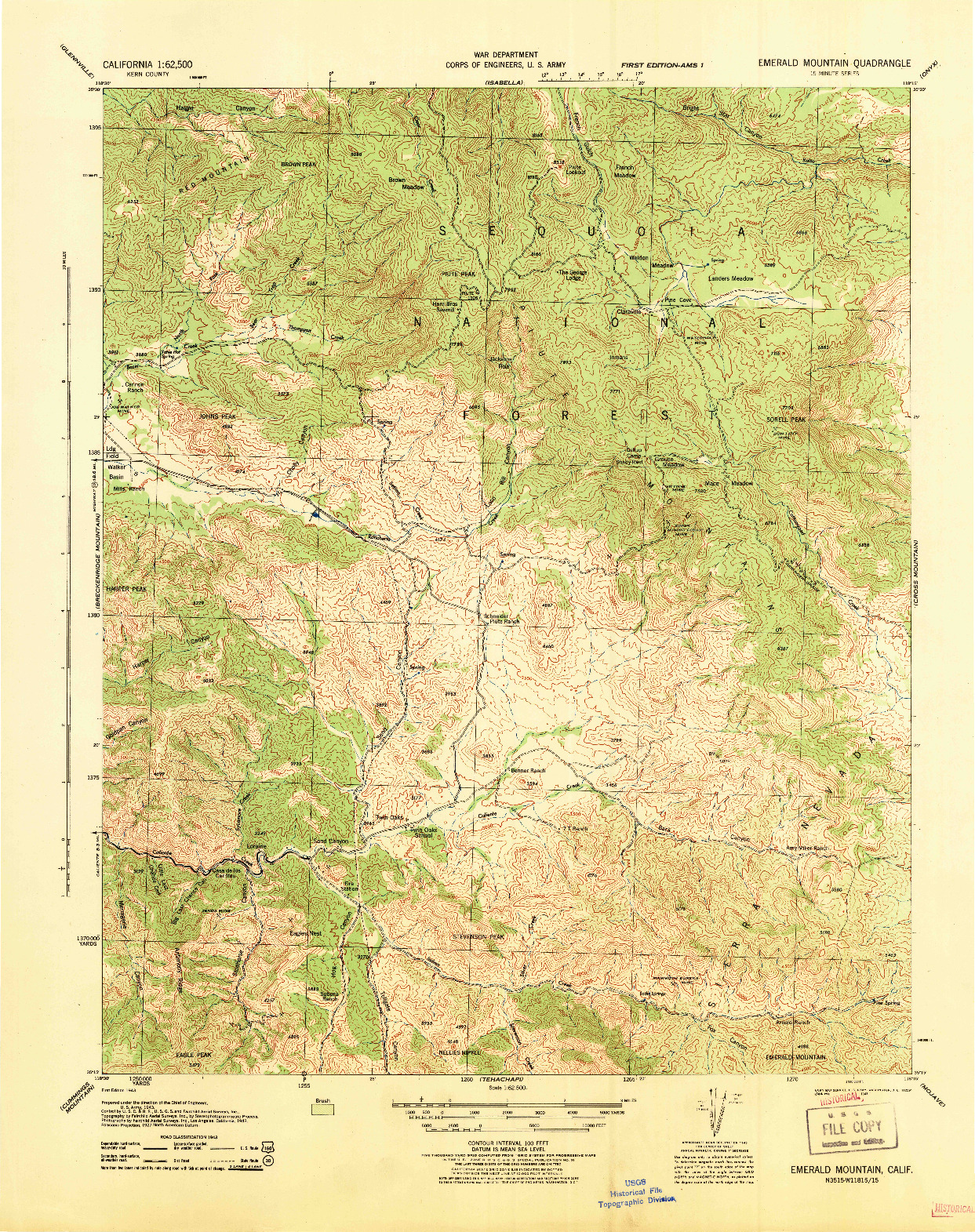 USGS 1:62500-SCALE QUADRANGLE FOR EMERALD MTN, CA 1943