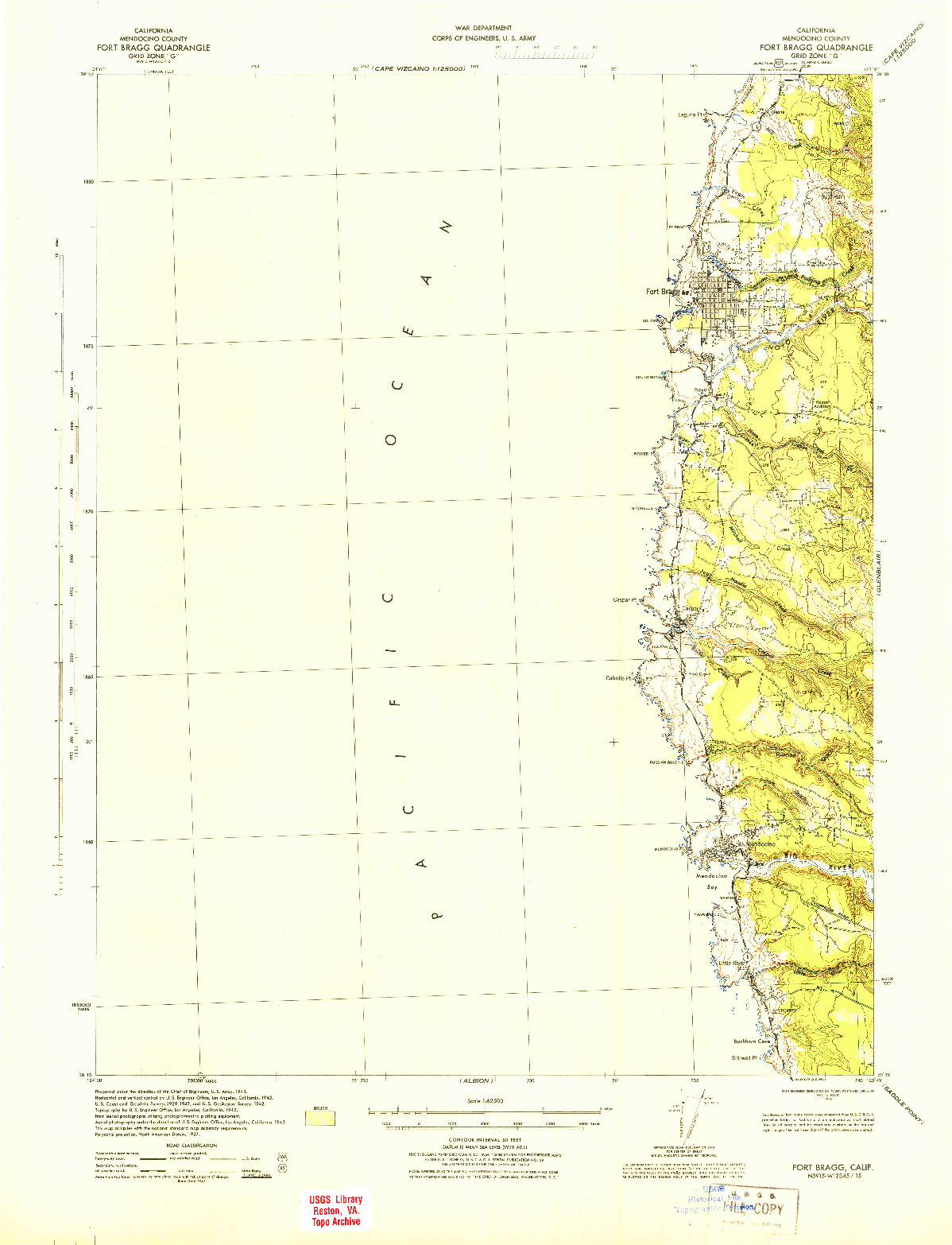 USGS 1:62500-SCALE QUADRANGLE FOR FORT BRAGG, CA 1943