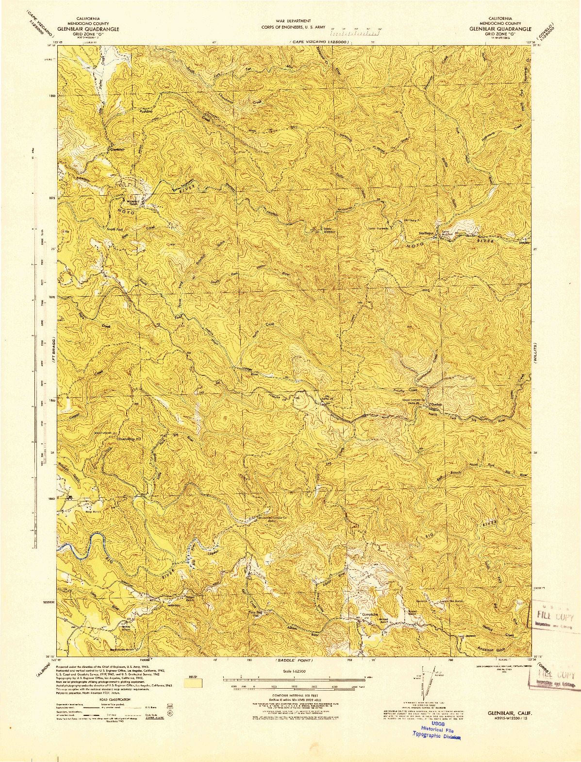 USGS 1:62500-SCALE QUADRANGLE FOR GLENBLAIR, CA 1943