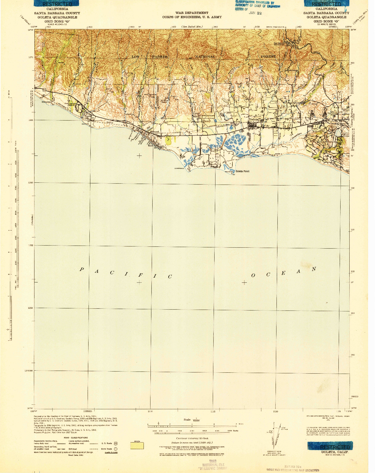 USGS 1:62500-SCALE QUADRANGLE FOR GOLETA, CA 1942