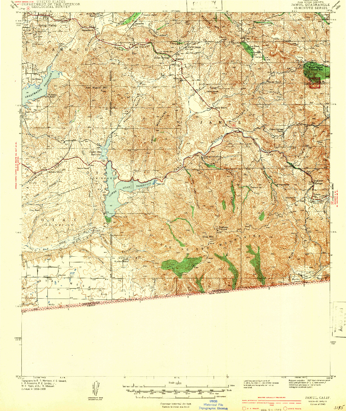 USGS 1:62500-SCALE QUADRANGLE FOR JAMUL, CA 1943