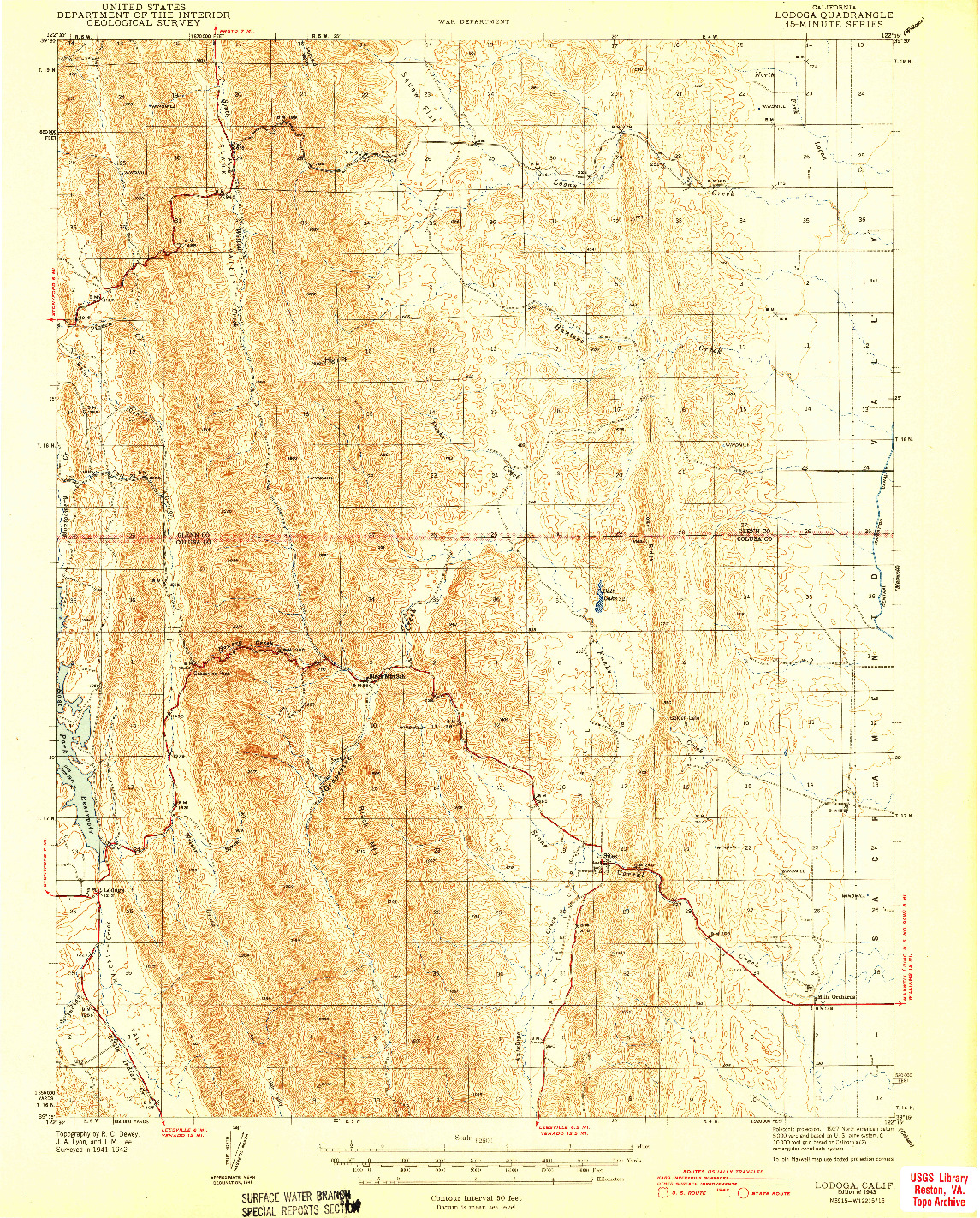 USGS 1:62500-SCALE QUADRANGLE FOR LODOGA, CA 1943