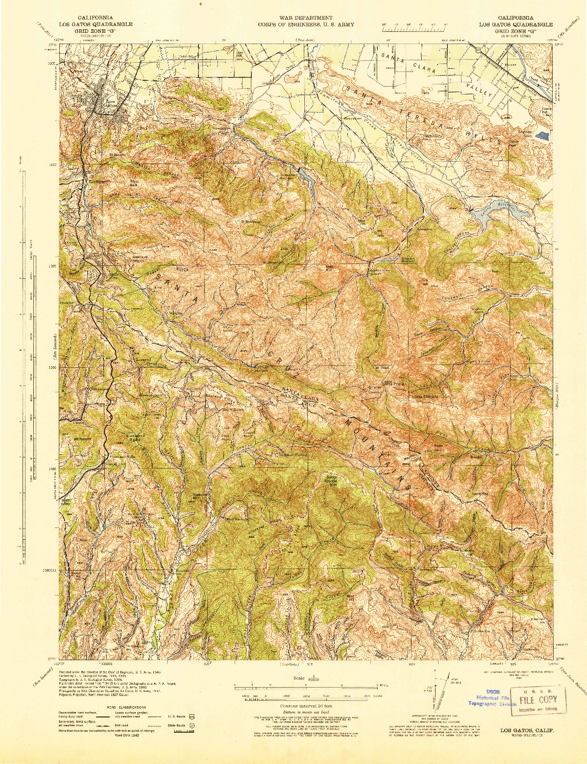 USGS 1:62500-SCALE QUADRANGLE FOR LOS GATOS, CA 1943