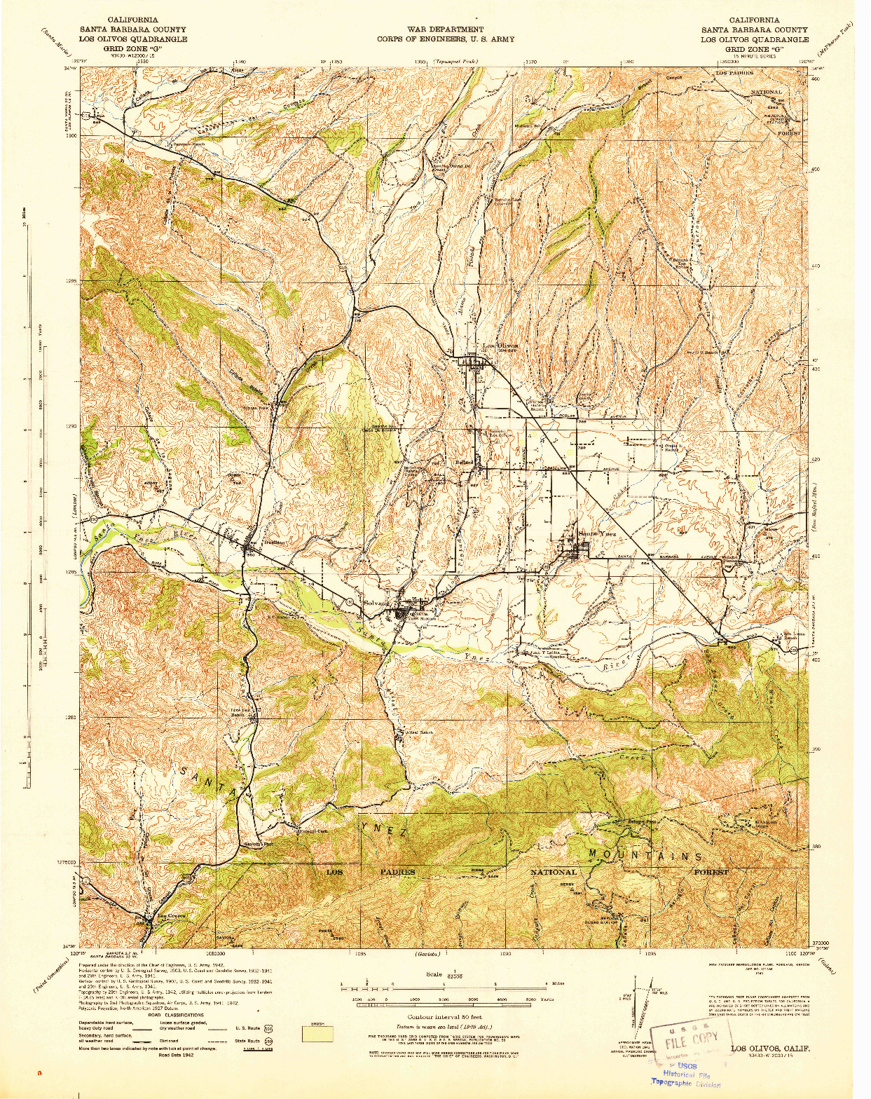 USGS 1:62500-SCALE QUADRANGLE FOR LOS OLIVOS, CA 1943