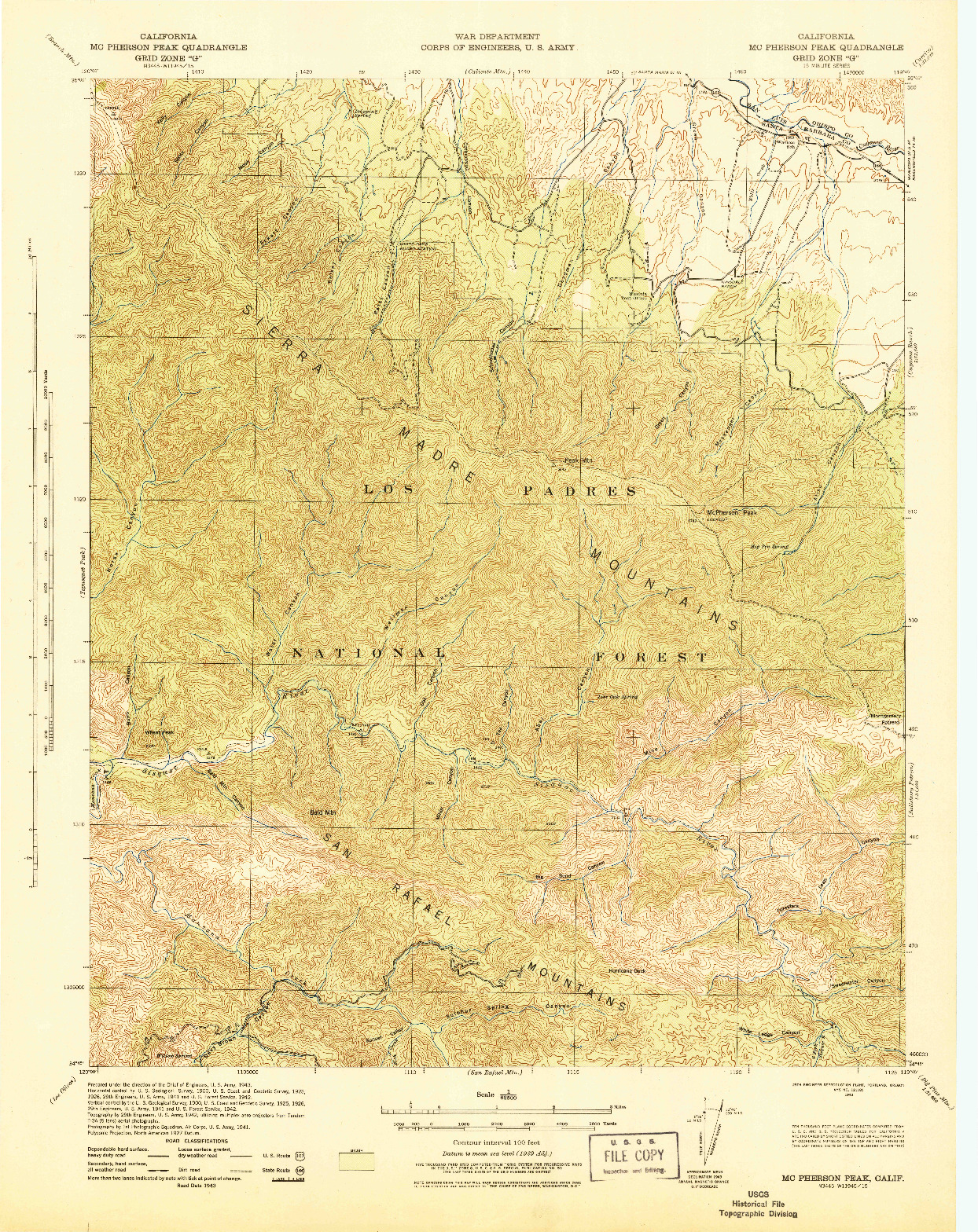 USGS 1:62500-SCALE QUADRANGLE FOR MCPHERSON PEAK, CA 1943