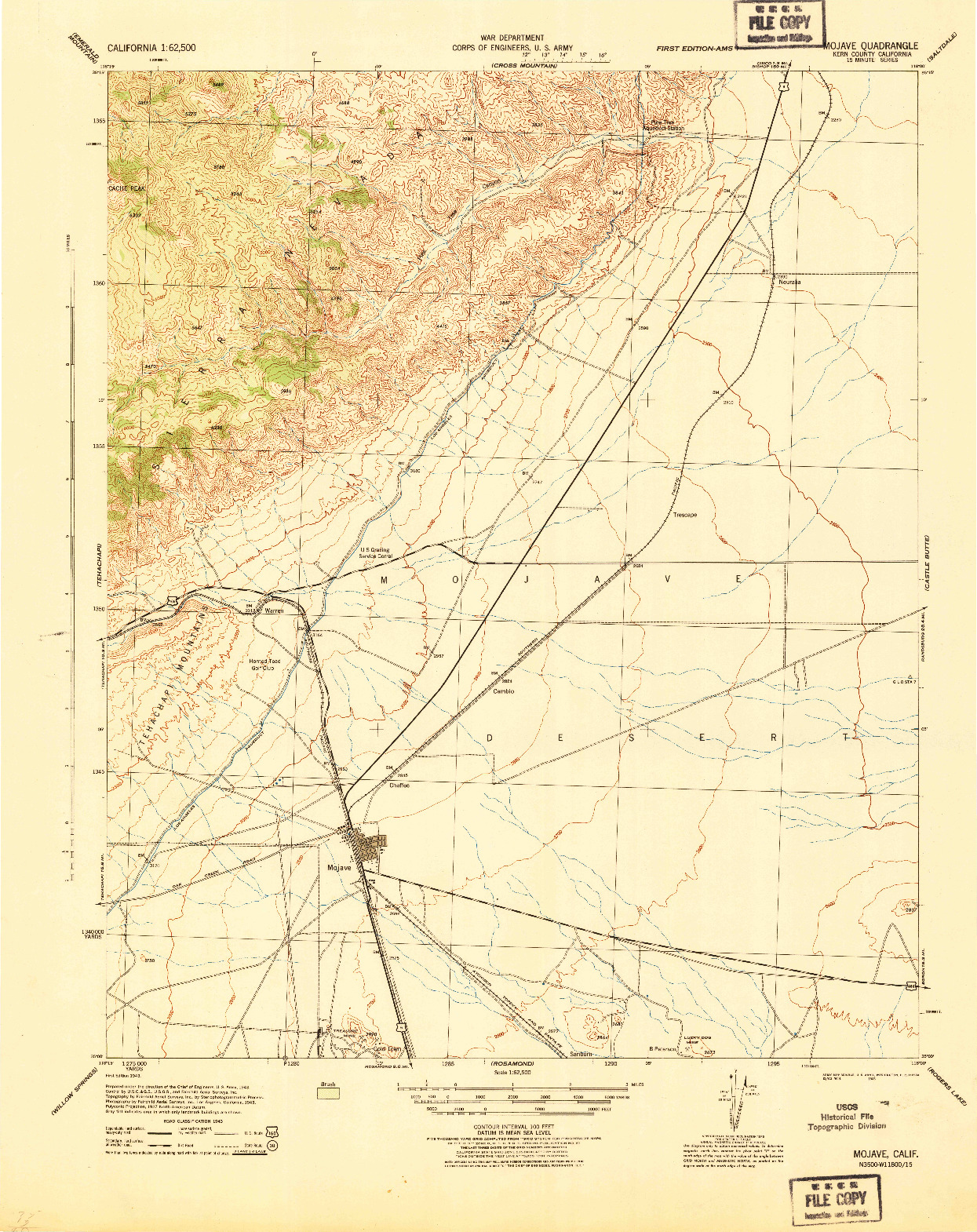 USGS 1:62500-SCALE QUADRANGLE FOR MOJAVE, CA 1943