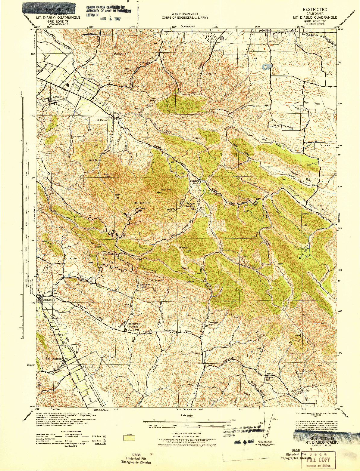 USGS 1:62500-SCALE QUADRANGLE FOR MT. DIABLO, CA 1943