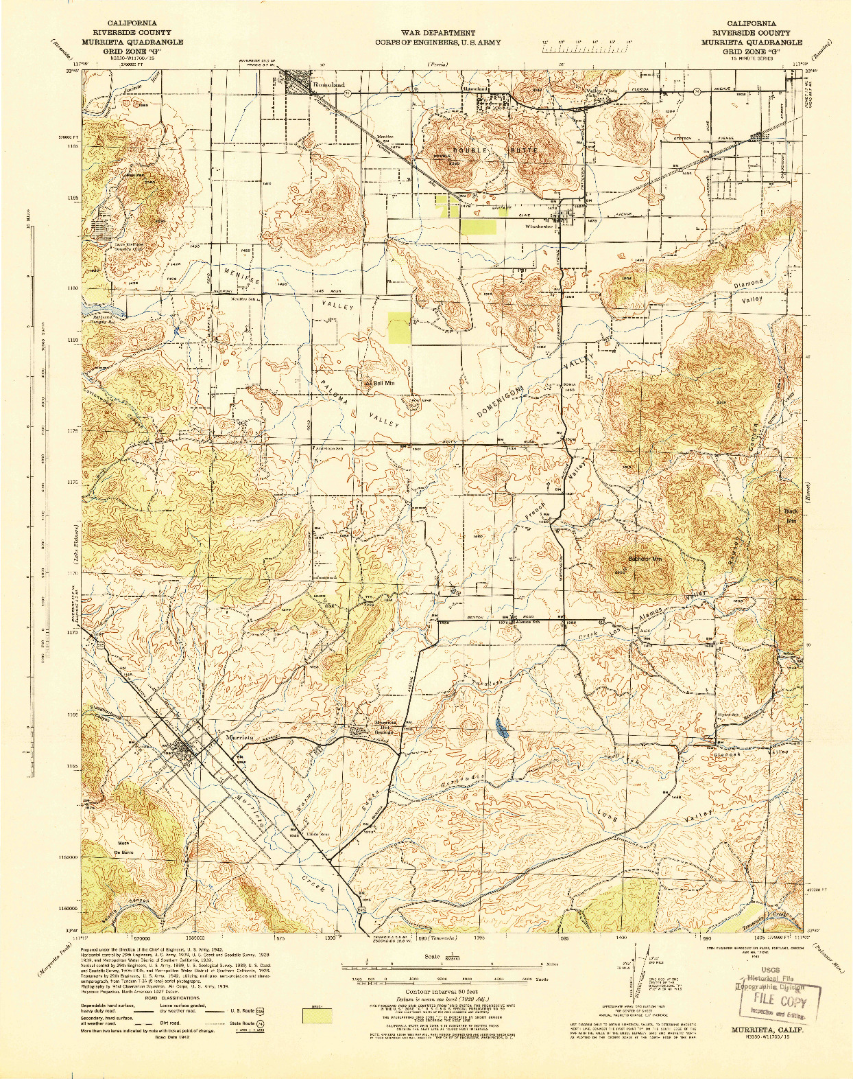 USGS 1:62500-SCALE QUADRANGLE FOR MURRIETA, CA 1943