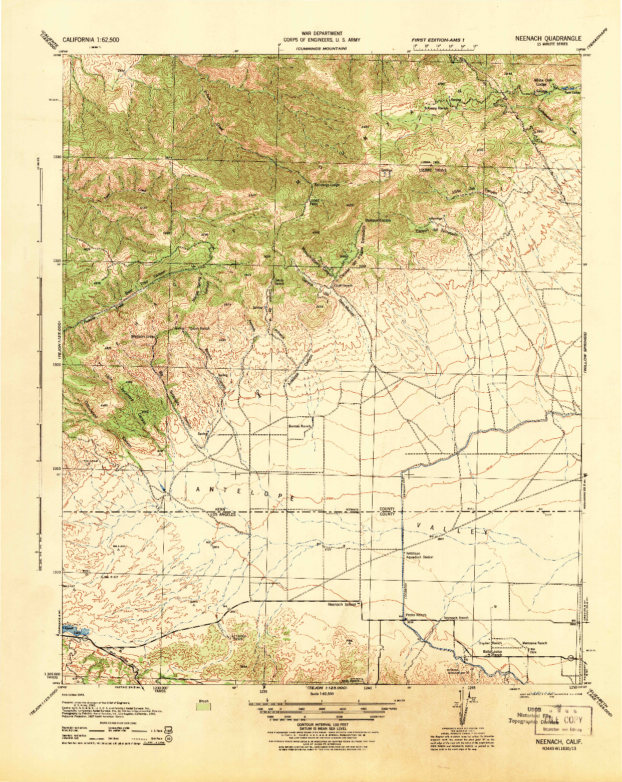USGS 1:62500-SCALE QUADRANGLE FOR NEENACH, CA 1943