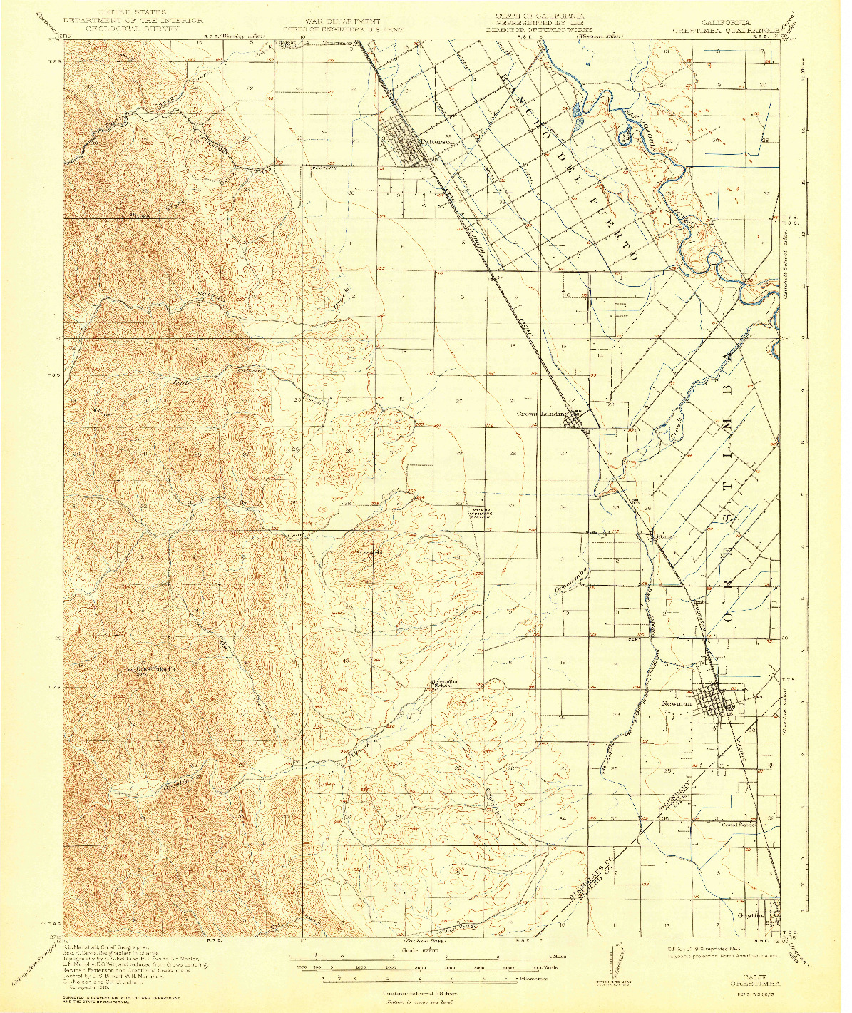 USGS 1:62500-SCALE QUADRANGLE FOR ORESTIMBA, CA 1919