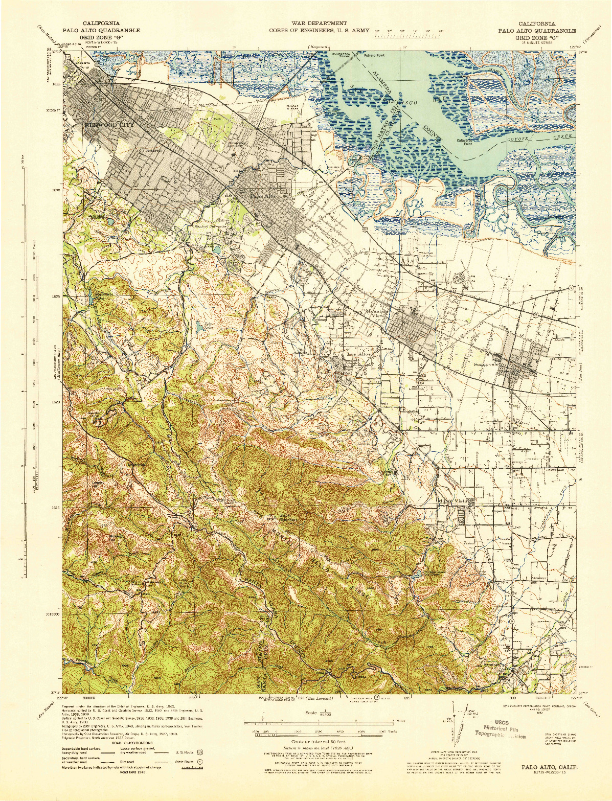 USGS 1:62500-SCALE QUADRANGLE FOR PALO ALTO, CA 1943