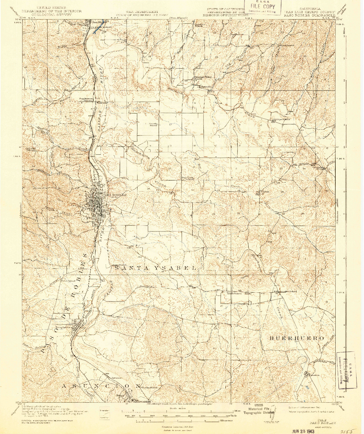 USGS 1:62500-SCALE QUADRANGLE FOR PASO ROBLES, CA 1919