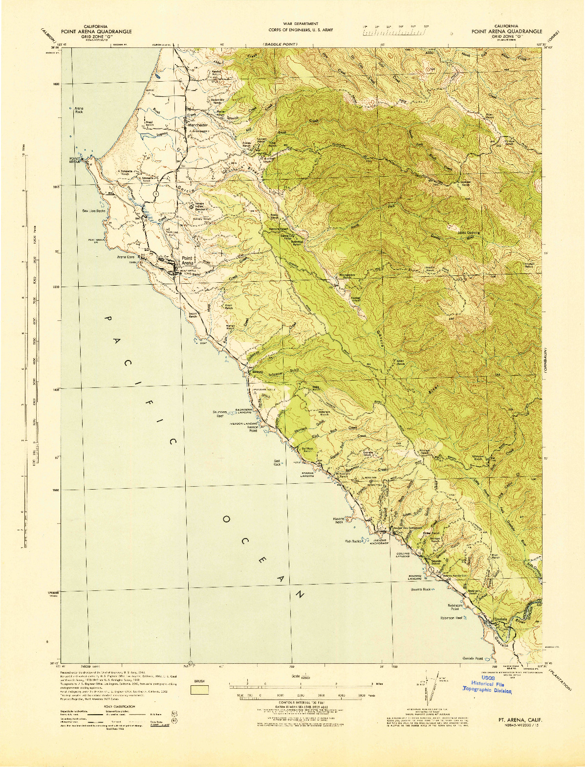 USGS 1:62500-SCALE QUADRANGLE FOR POINT ARENA, CA 1943