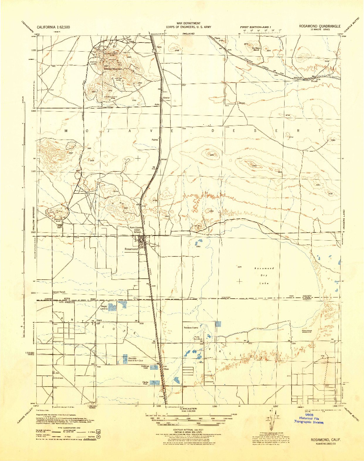USGS 1:62500-SCALE QUADRANGLE FOR ROSAMOND, CA 1943