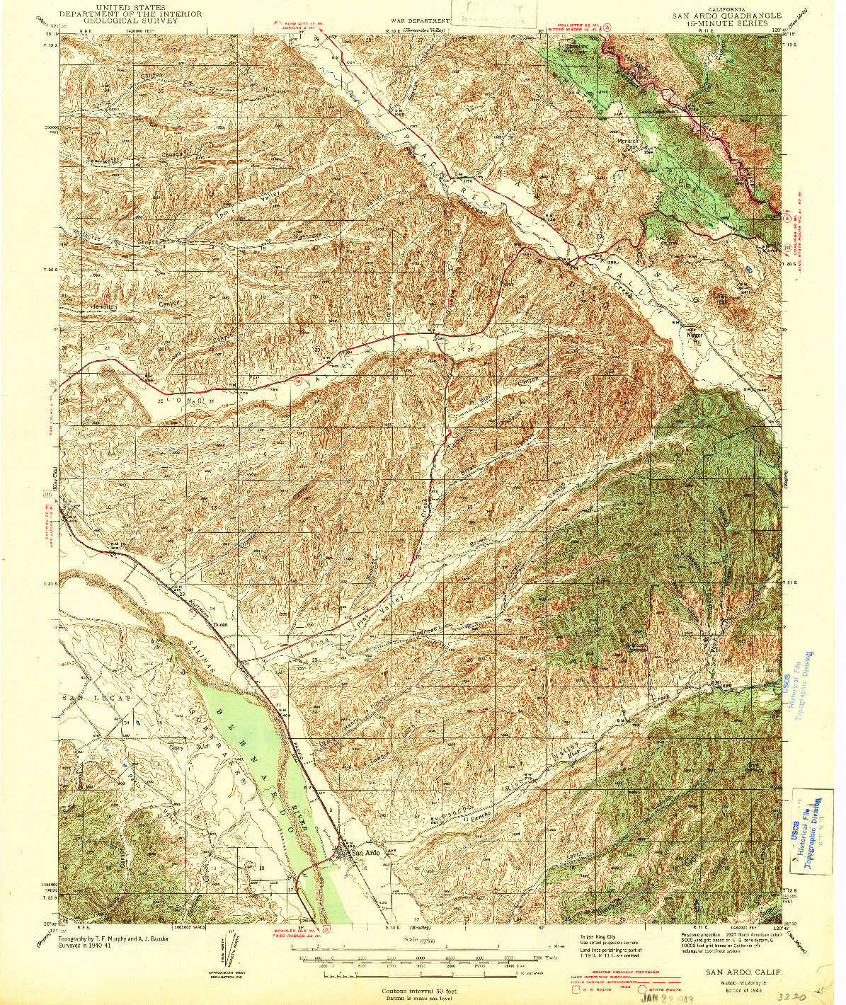 USGS 1:62500-SCALE QUADRANGLE FOR SAN ARDO, CA 1943