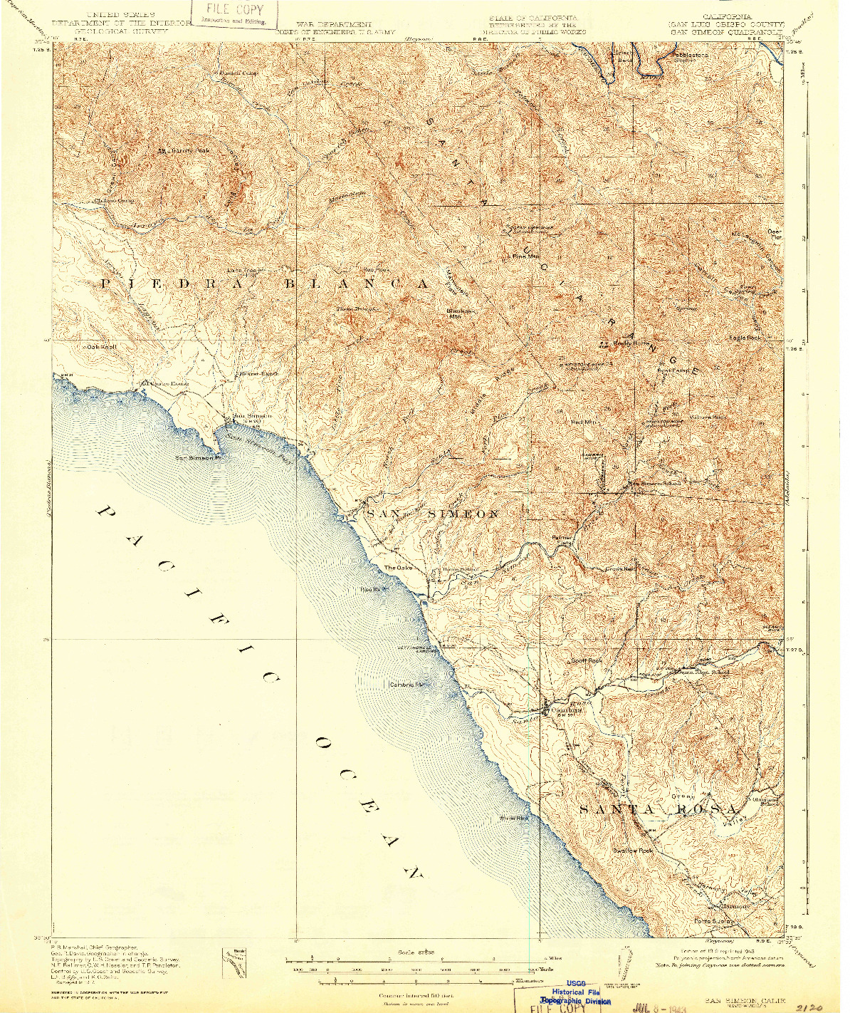 USGS 1:62500-SCALE QUADRANGLE FOR SAN SIMEON, CA 1919