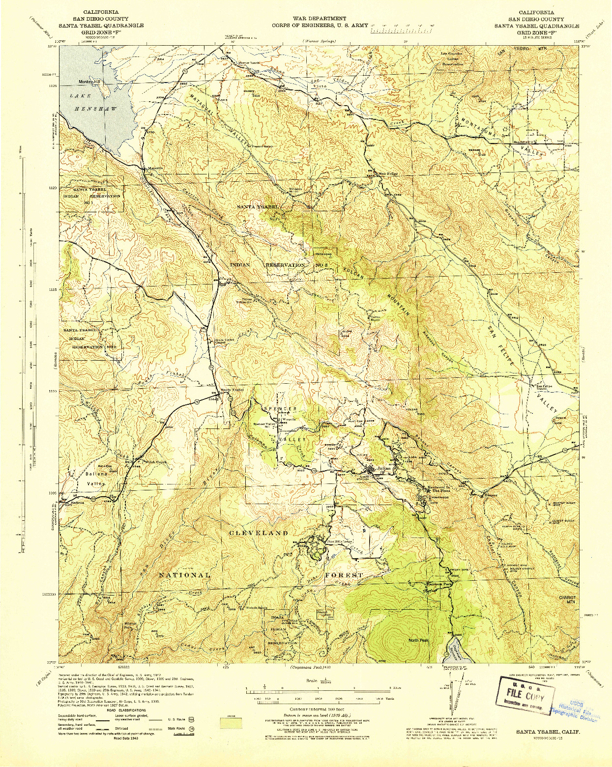 USGS 1:62500-SCALE QUADRANGLE FOR SANTA YSABEL, CA 1943