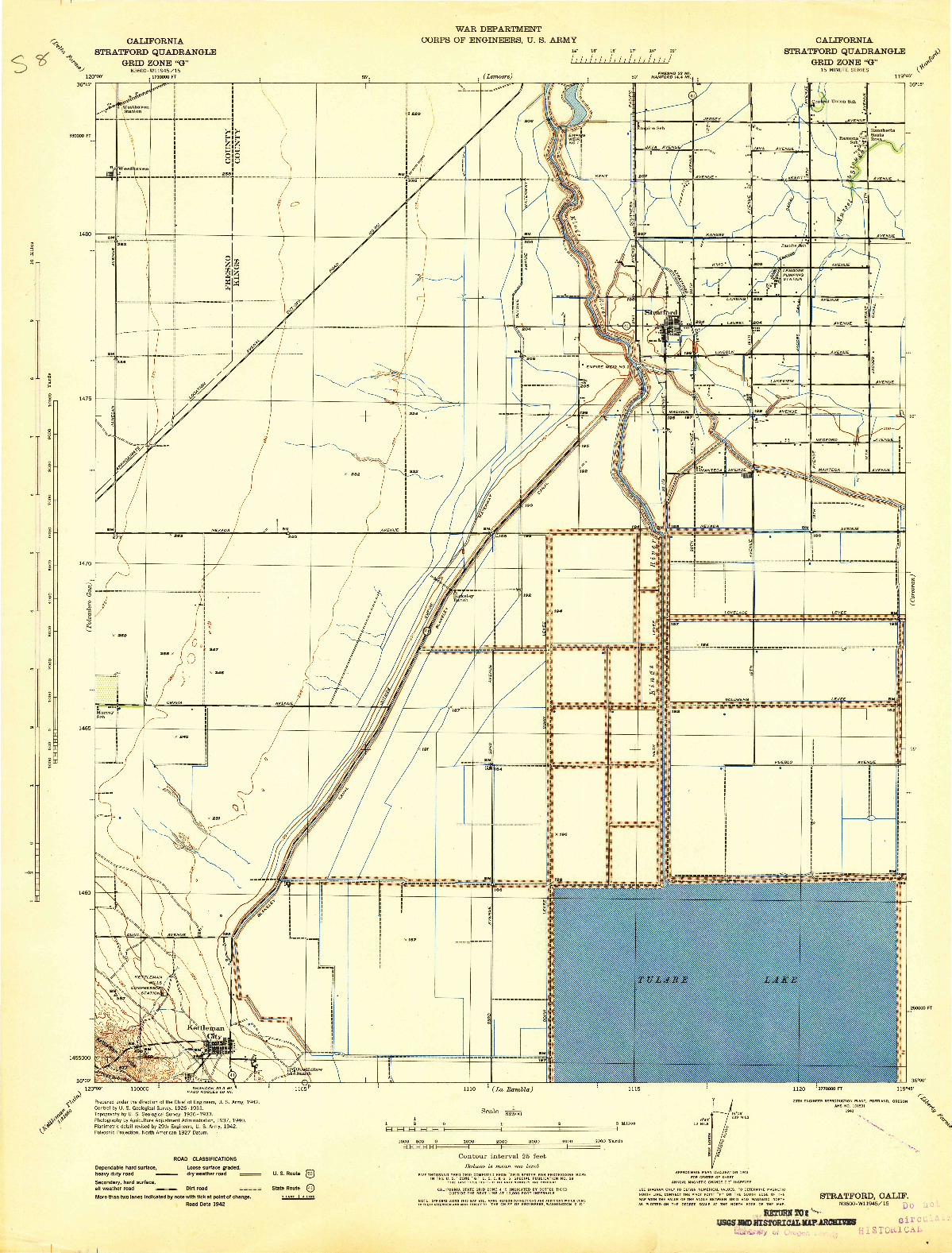 USGS 1:62500-SCALE QUADRANGLE FOR STRATFORD, CA 1943