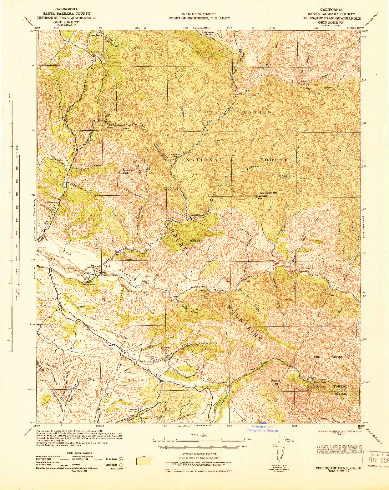 USGS 1:62500-SCALE QUADRANGLE FOR TEPUSQUET PEAK, CA 1943