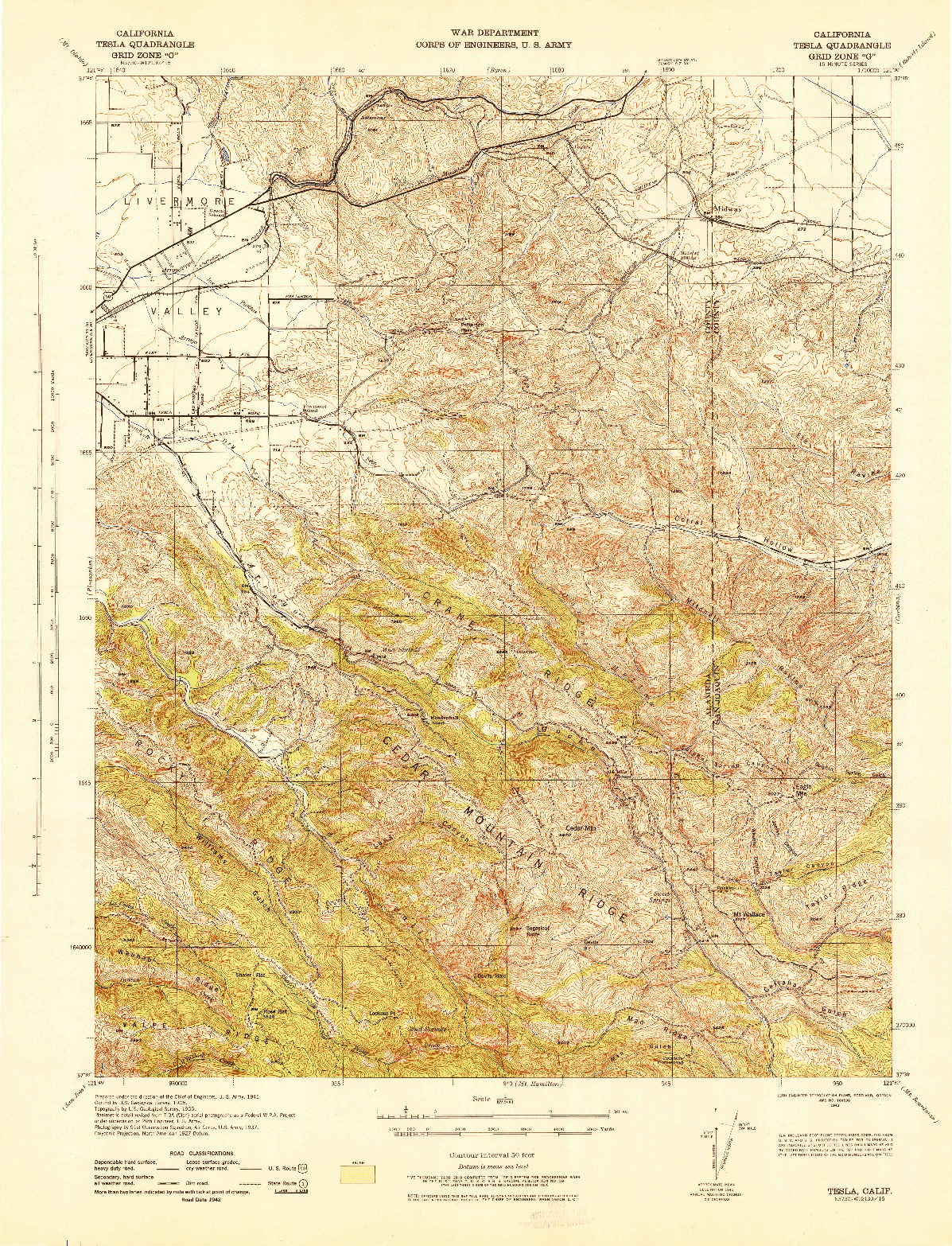 USGS 1:62500-SCALE QUADRANGLE FOR TESLA, CA 1943