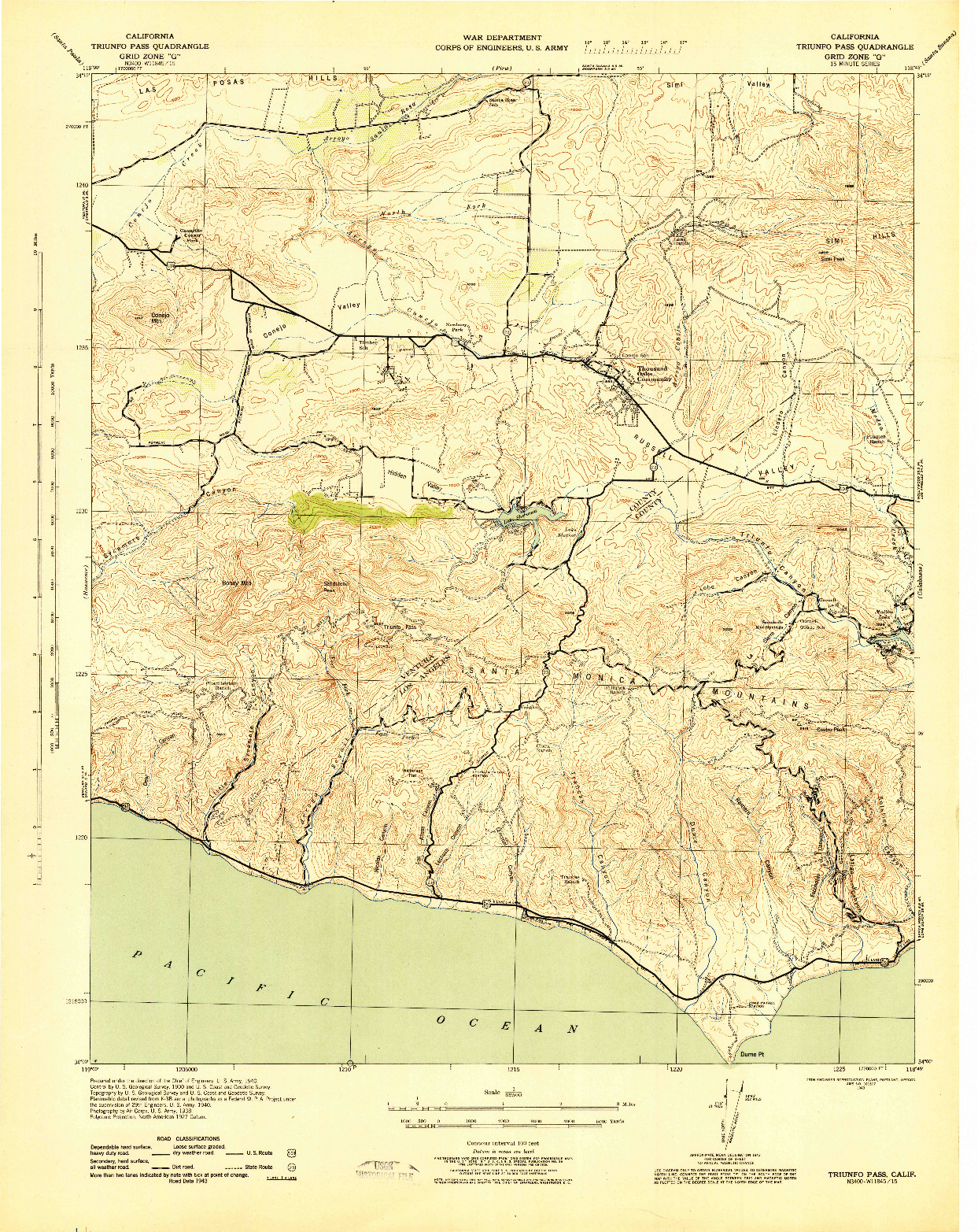 USGS 1:62500-SCALE QUADRANGLE FOR TRIUNFO PASS, CA 1943