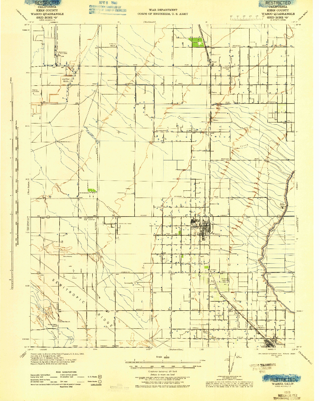 USGS 1:62500-SCALE QUADRANGLE FOR WASCO, CA 1943