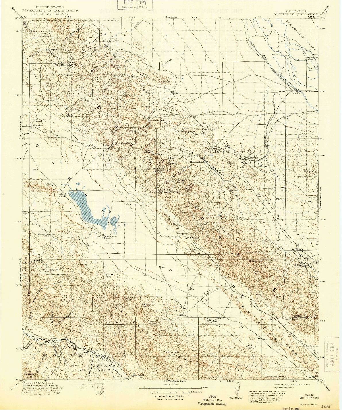 USGS 1:125000-SCALE QUADRANGLE FOR MCKITTRICK, CA 1912