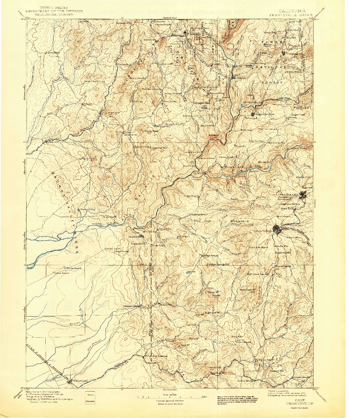USGS 1:125000-SCALE QUADRANGLE FOR SMARTSVILLE, CA 1895