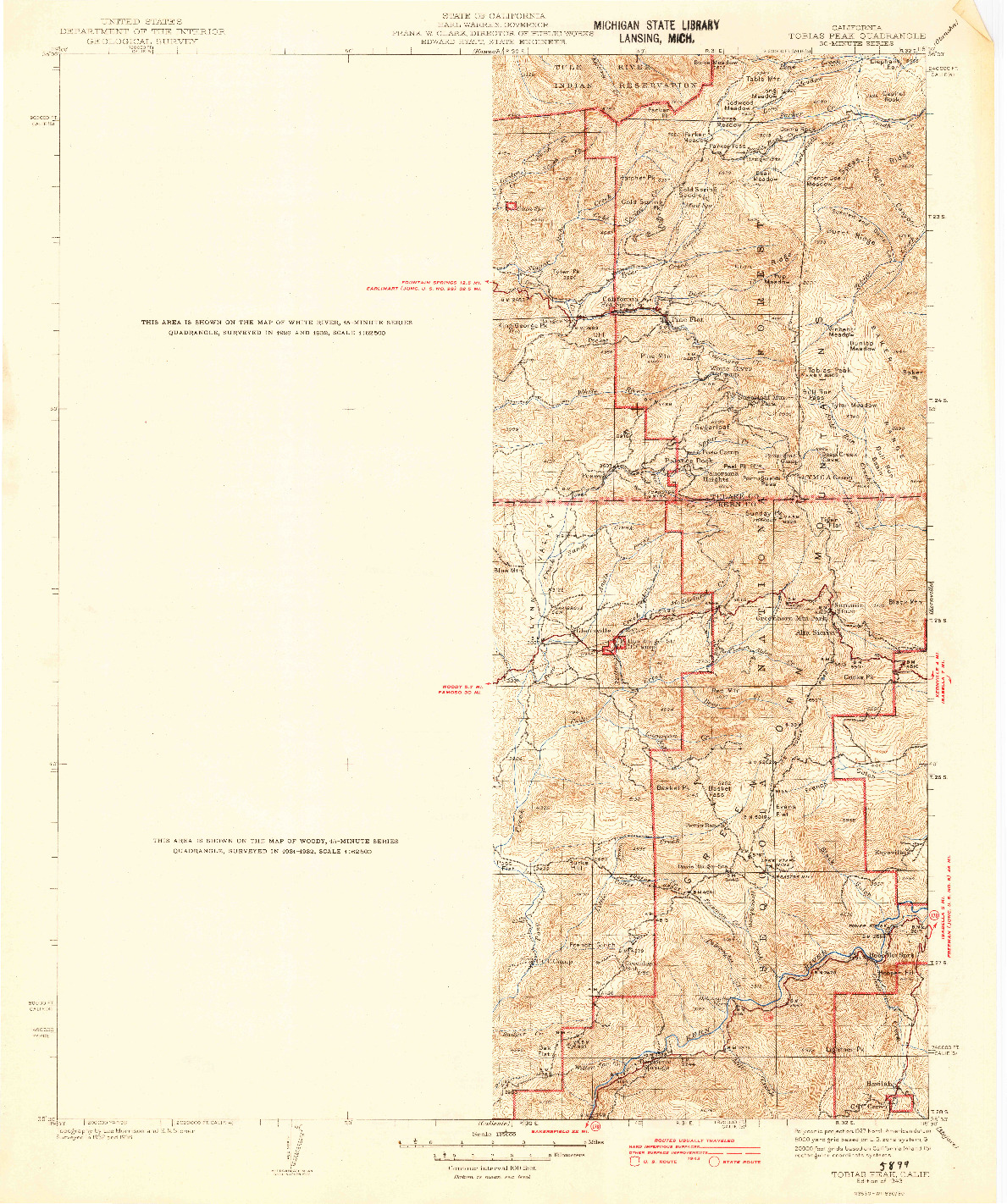 USGS 1:125000-SCALE QUADRANGLE FOR TOBIAS PEAK, CA 1943