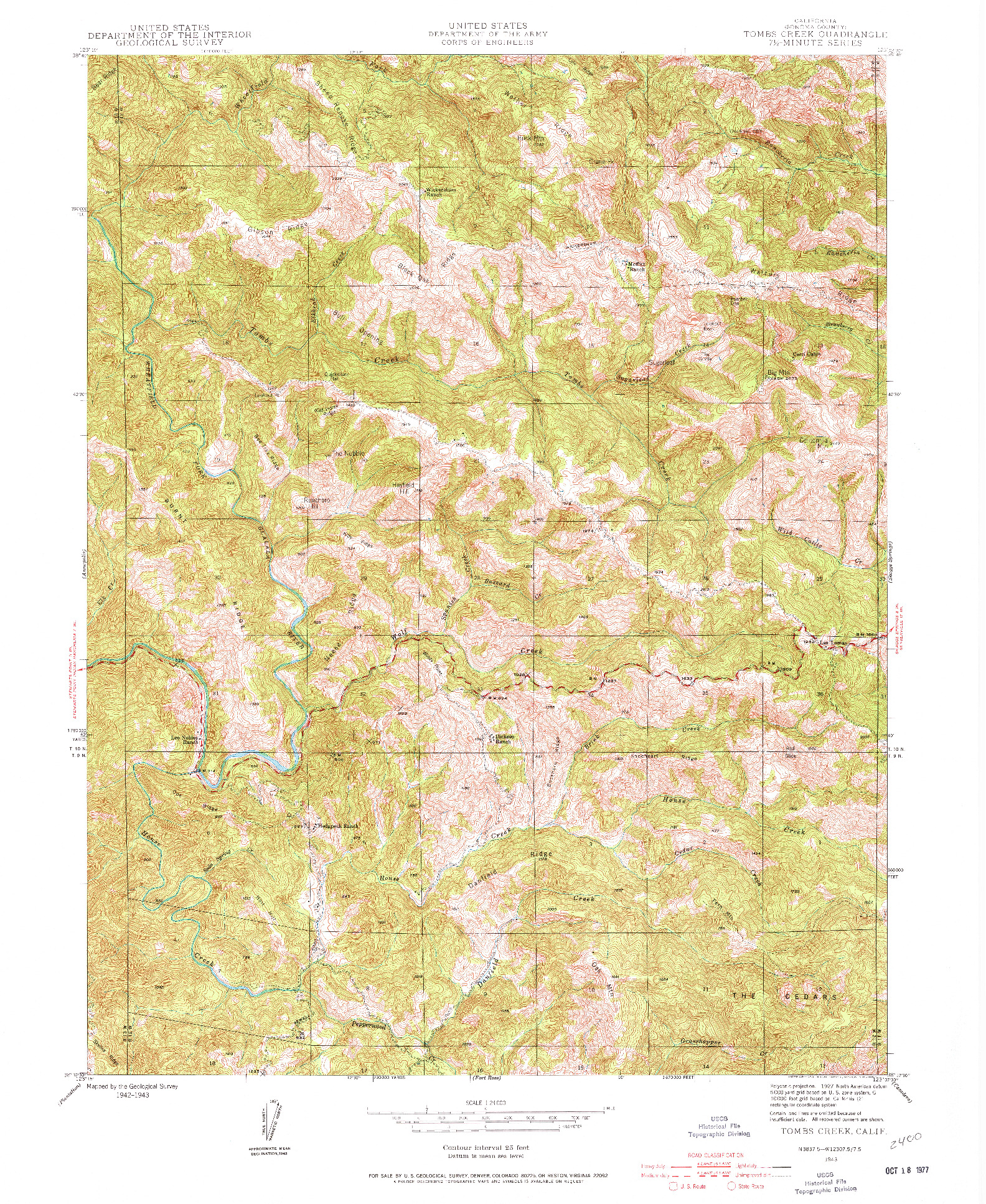USGS 1:24000-SCALE QUADRANGLE FOR TOMBS CREEK, CA 1943
