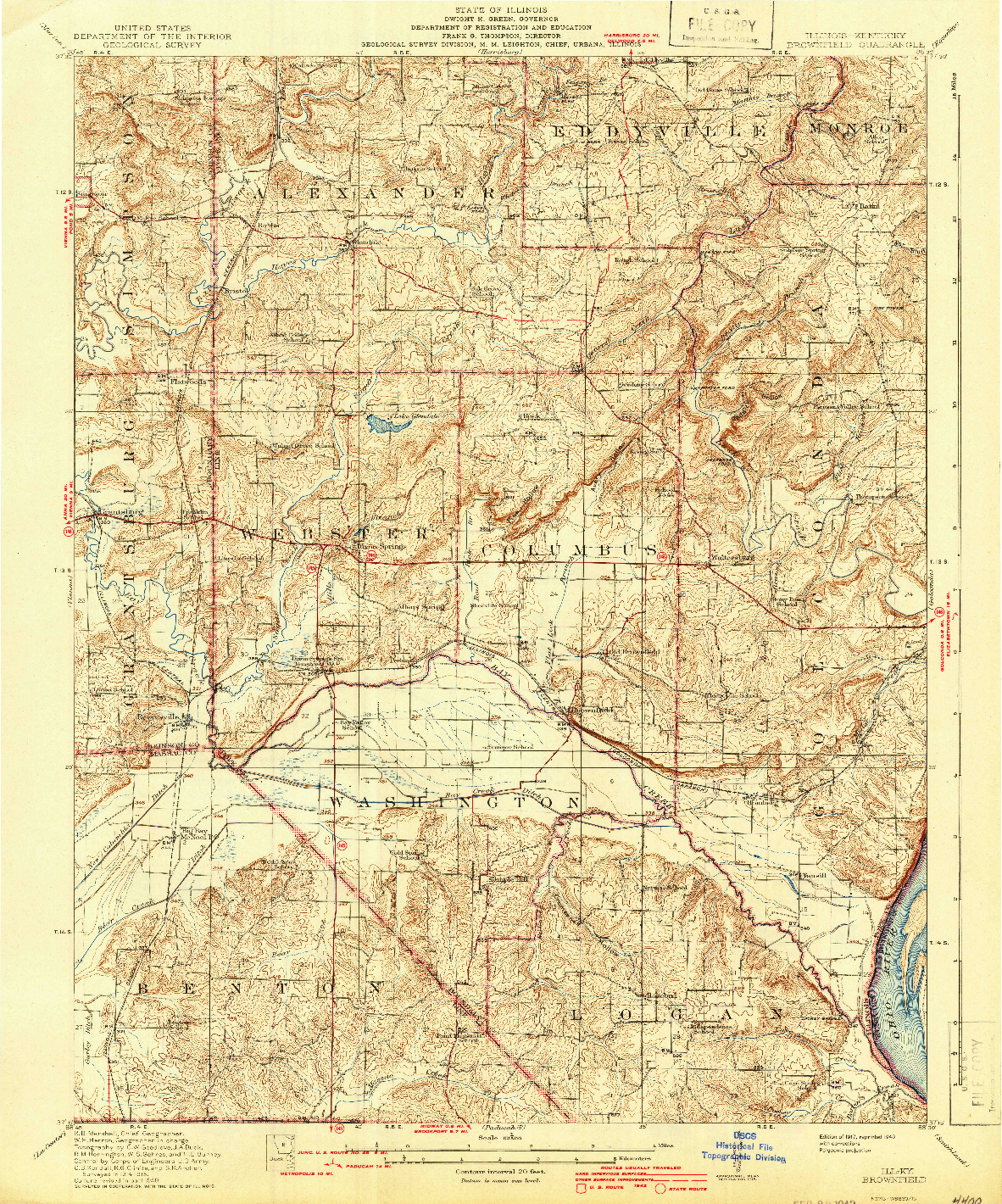 USGS 1:62500-SCALE QUADRANGLE FOR BROWNFIELD, IL 1917