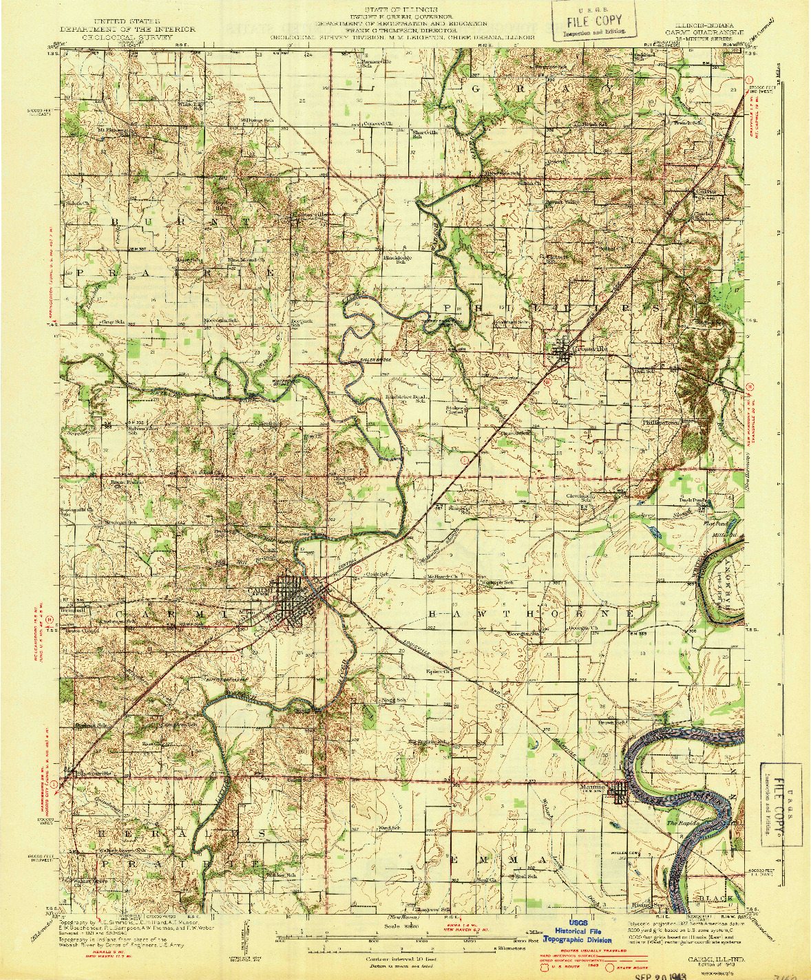 USGS 1:62500-SCALE QUADRANGLE FOR CARMI, IL 1943