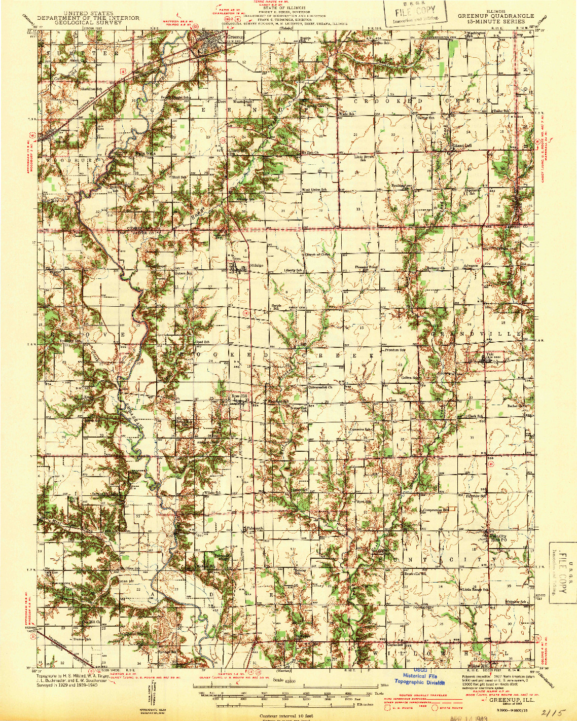 USGS 1:62500-SCALE QUADRANGLE FOR GREENUP, IL 1943